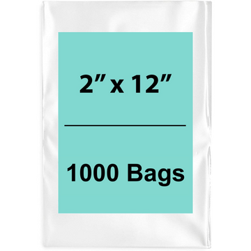 Clear poly bags flat 2"x12" 1.5 Mil 1000 Bags